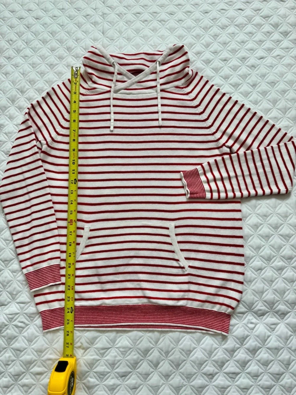 Amour Vert Kaitlyn White Red Striped Cowl Neck Drawstring Pullover Sweater Sz M